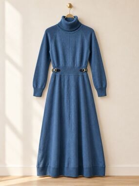 NWOT Derek Lam 10 Crosby Becky Horsebit Wool Sweater Dress Slate Blue, Lrg $550